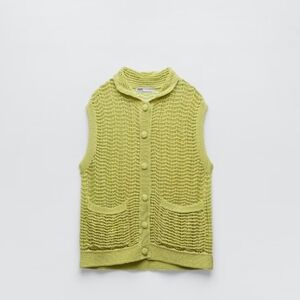 ZARA WOMEN'S TEXTURED KNIT VEST LIMITED EDITION - SIZE S - LIGHT GREEN